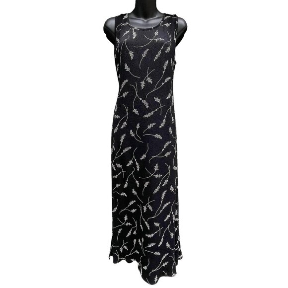 90s VTG Molly Malloy Sleeveless Floral Maxi Black Dress With Cover Women’s 12 - Picture 3 of 16